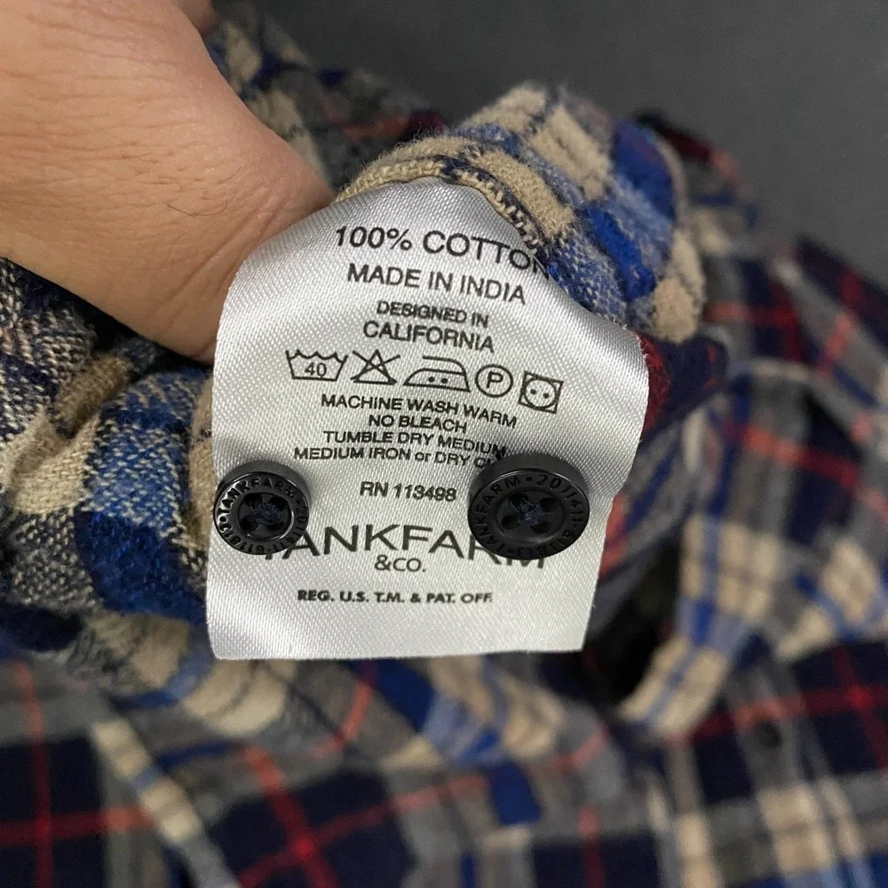 Tank Farm & Co Set of 2 Shirts Mens Medium Slim Flannel Button Up Plaid Cotton - Picture 7 of 11